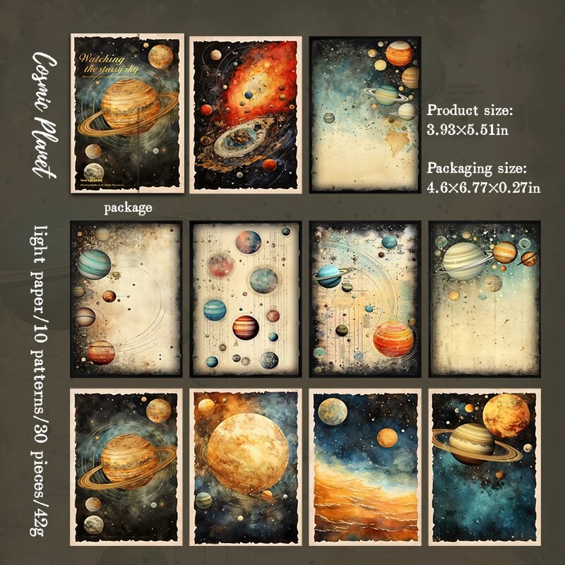 Journalsay 30 Sheets Watching The Starry Sky Series Vintage Moon Material Paper