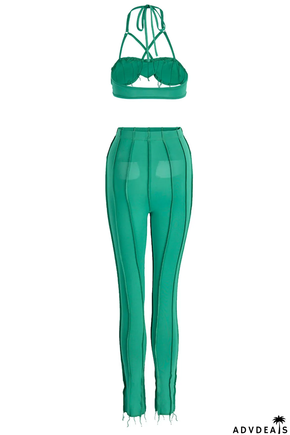 Black Sexy Solid Hollowed Out Patchwork Asymmetrical Halter Sleeveless Two Pieces