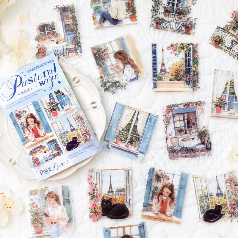 PET 스티커 - 목가적인 안개 시리즈 빈티지 식물 꽃 풍경