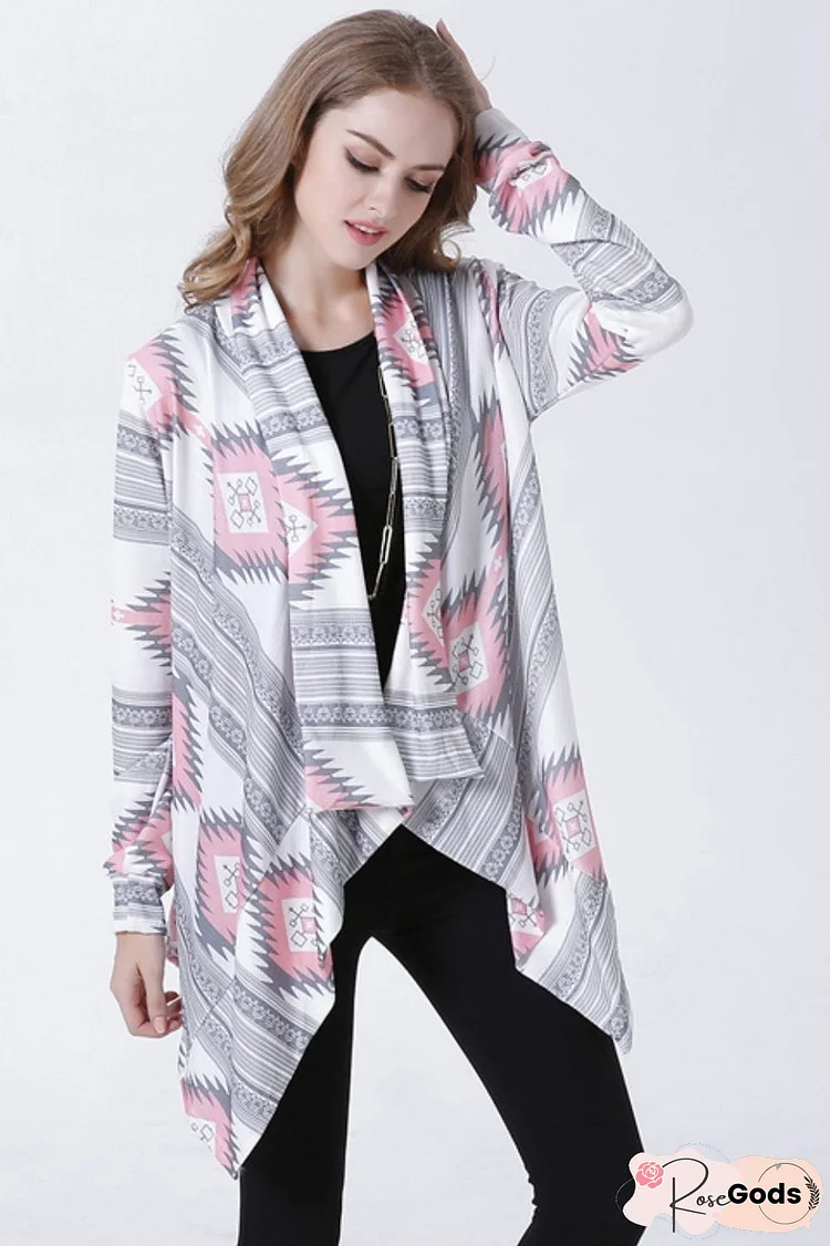 Geometric Open Front Handkerchief Hem Cardigan