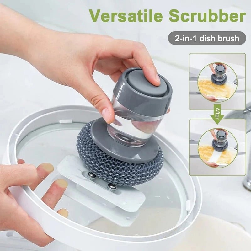 🔥(HOT SALE - 49% OFF) Soap Dispensing Palm Brush Storage Set With 2 PET Replacement Heads