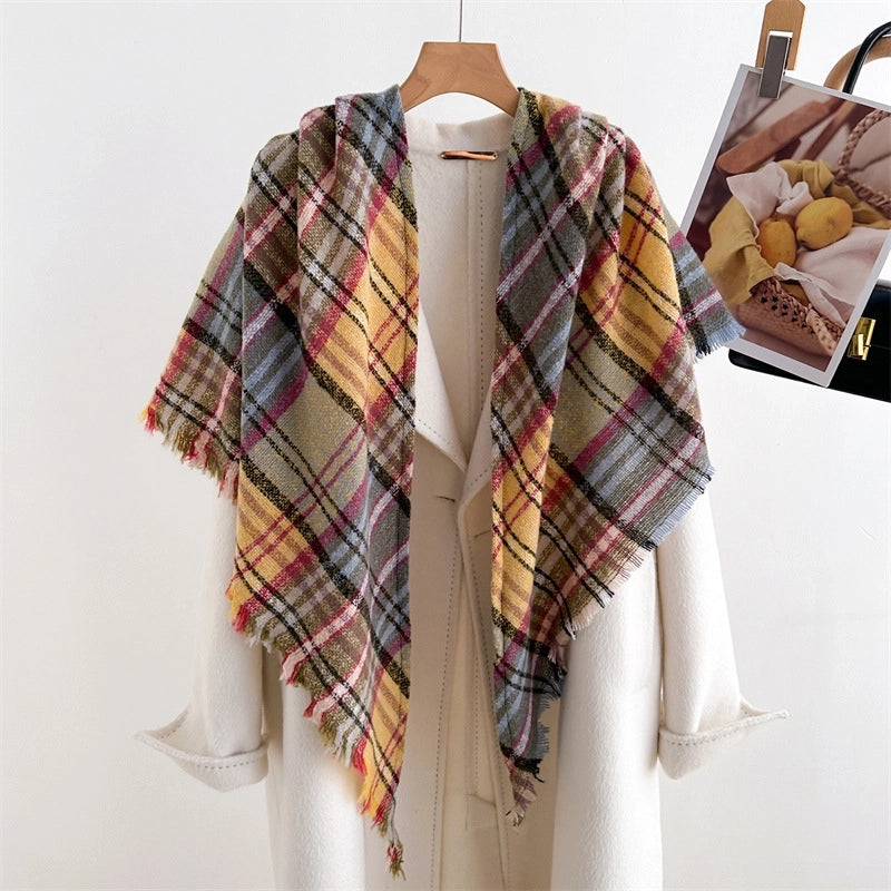 Cashmere Plaid Warm Shawl Scarf Unisex Autumn And Winter Fashion All-Matching Tassel Scarf