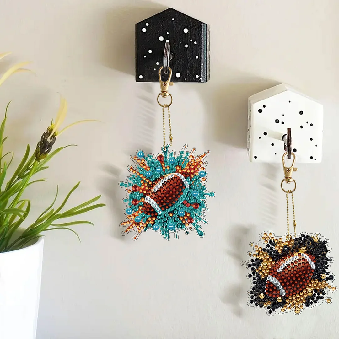 15Pcs Rugby DiY Double-Sided Diamond Art Keychain Ornaments Party Crafts Decor