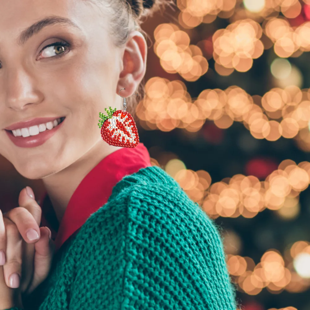 4 Pairs Fruits Double Sided Diamond Painting Earrings DIY Earrings Making Kit