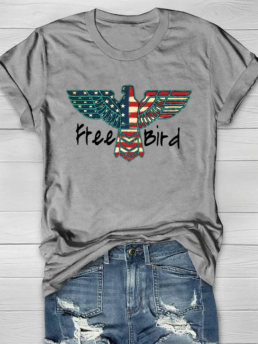 Free Bird Print Short Sleeve T-Shirt
