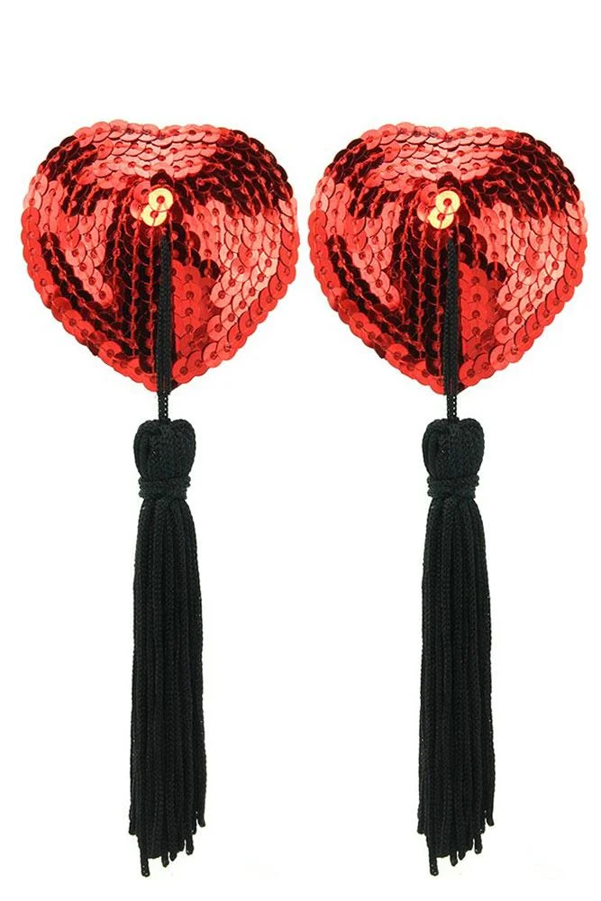 pornhint Pornhint Sequined Heart Pasties With Tassels