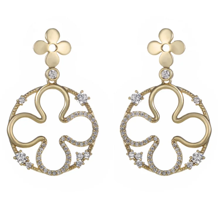 Long Four Leaf Flower Earrings