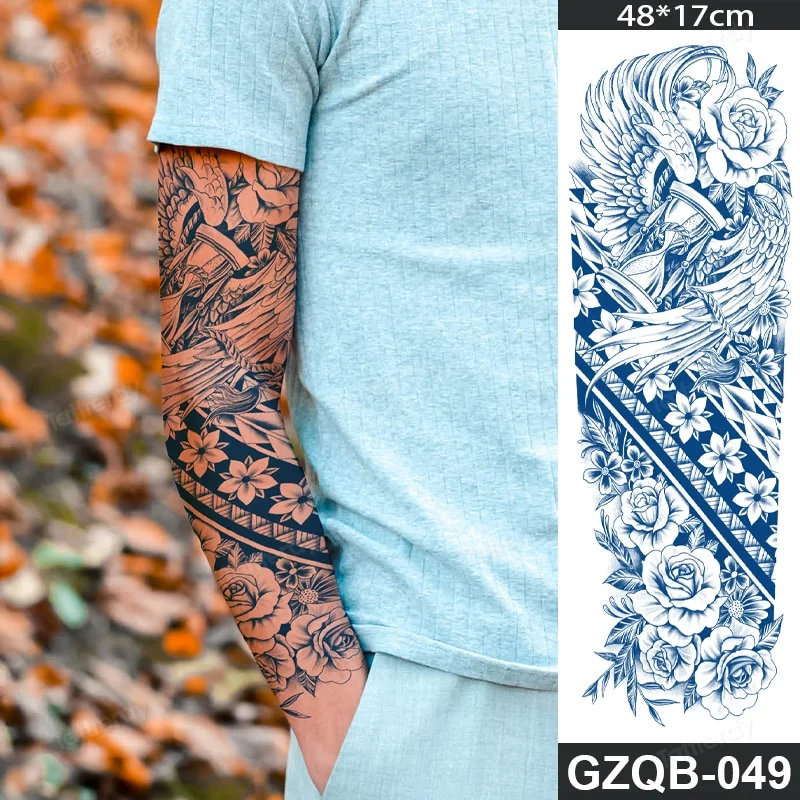 Sdrawing transfer tattoo fake large size full arm tattoo sleeve juice ink long lasting waterproof temporary tattoos men body art 1020-1