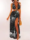 Plunging Irregular Clipping Empire Maxi Dress