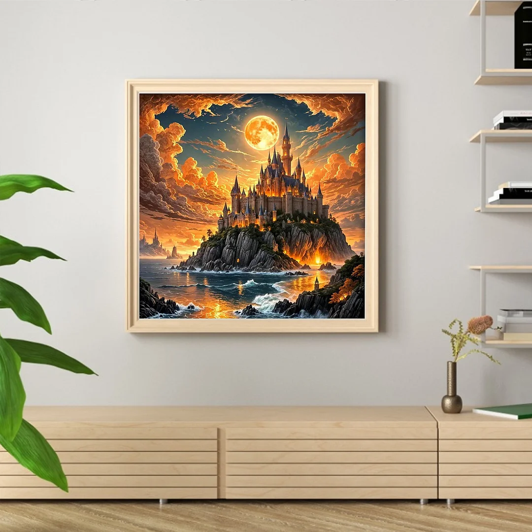 Castle Castle Full 14CT DIY Counted Cross Stitch Kits for Home Decor 40x40cm