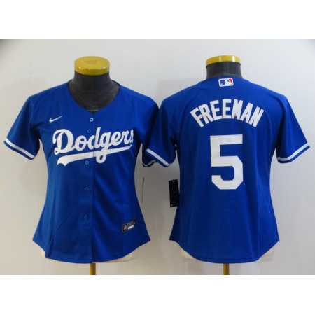 Women's Los Angeles Dodgers #5 Freddie Freeman Royal Cool Base Stitched Baseball Jersey(Run Small) AIDX