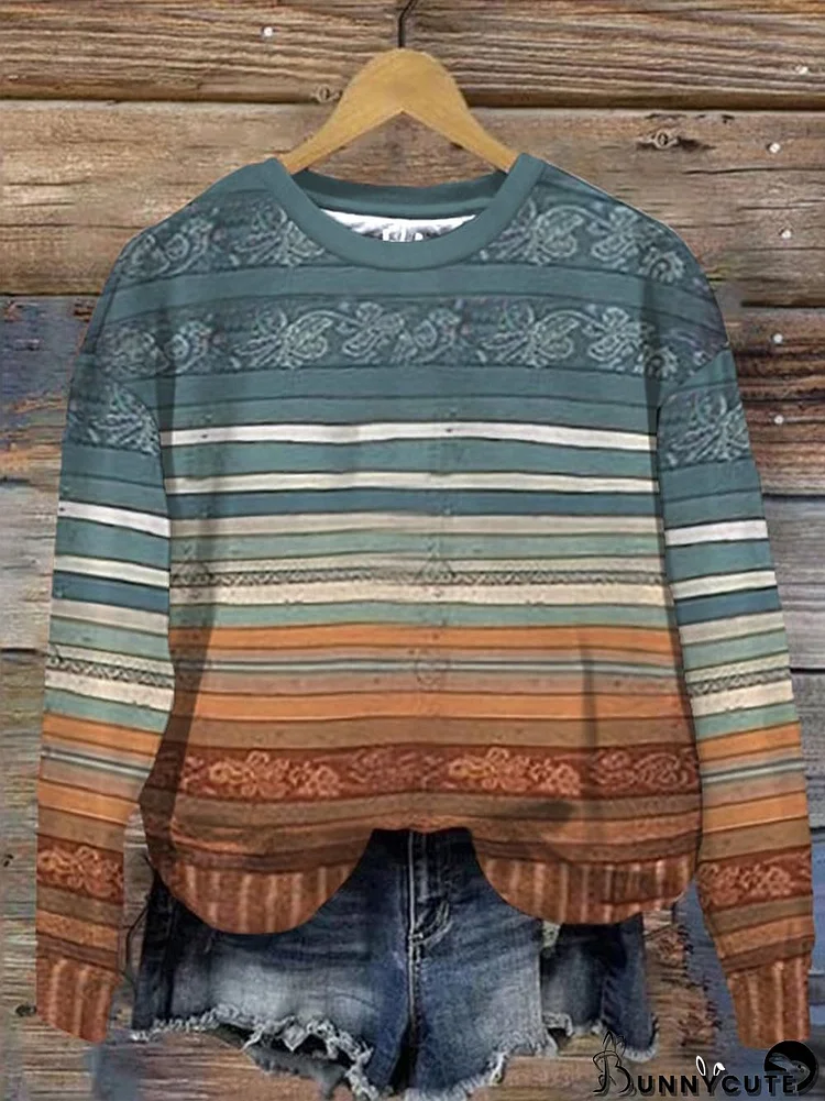 Women's Vintage Color Striped Sweatshirt