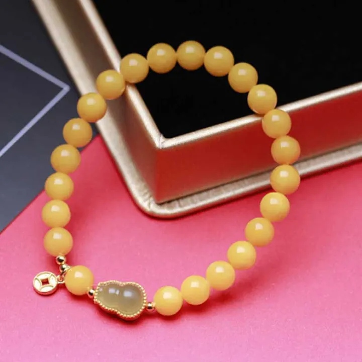 Jade Gourd Natural Amber Bead Luck Harmony Bracelet
