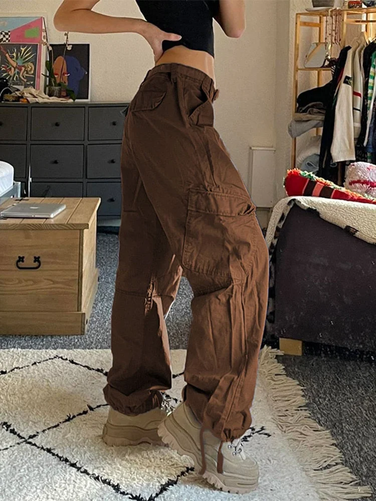 Jacqueline Summer Drawstring Zip Cargo Pants Women y2k clothes Loose Hip Hop Trousers Jogger Fashion Casual Retro Wide Leg Pants