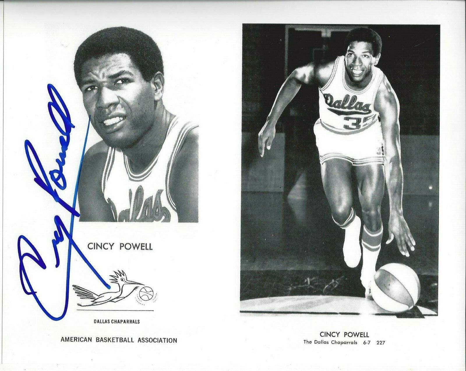 Cincy Powell Autographed B&W 8x10 Dallas Chaparrals  Shipping