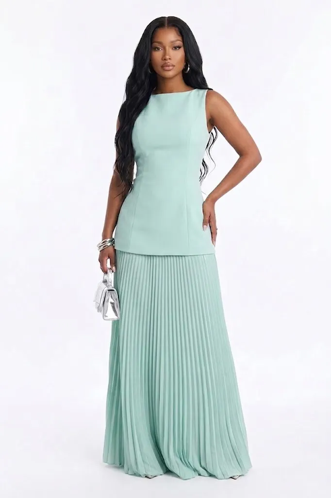 pleated dress slash neck Pleat Trim Slash Neck Midi Dress Black