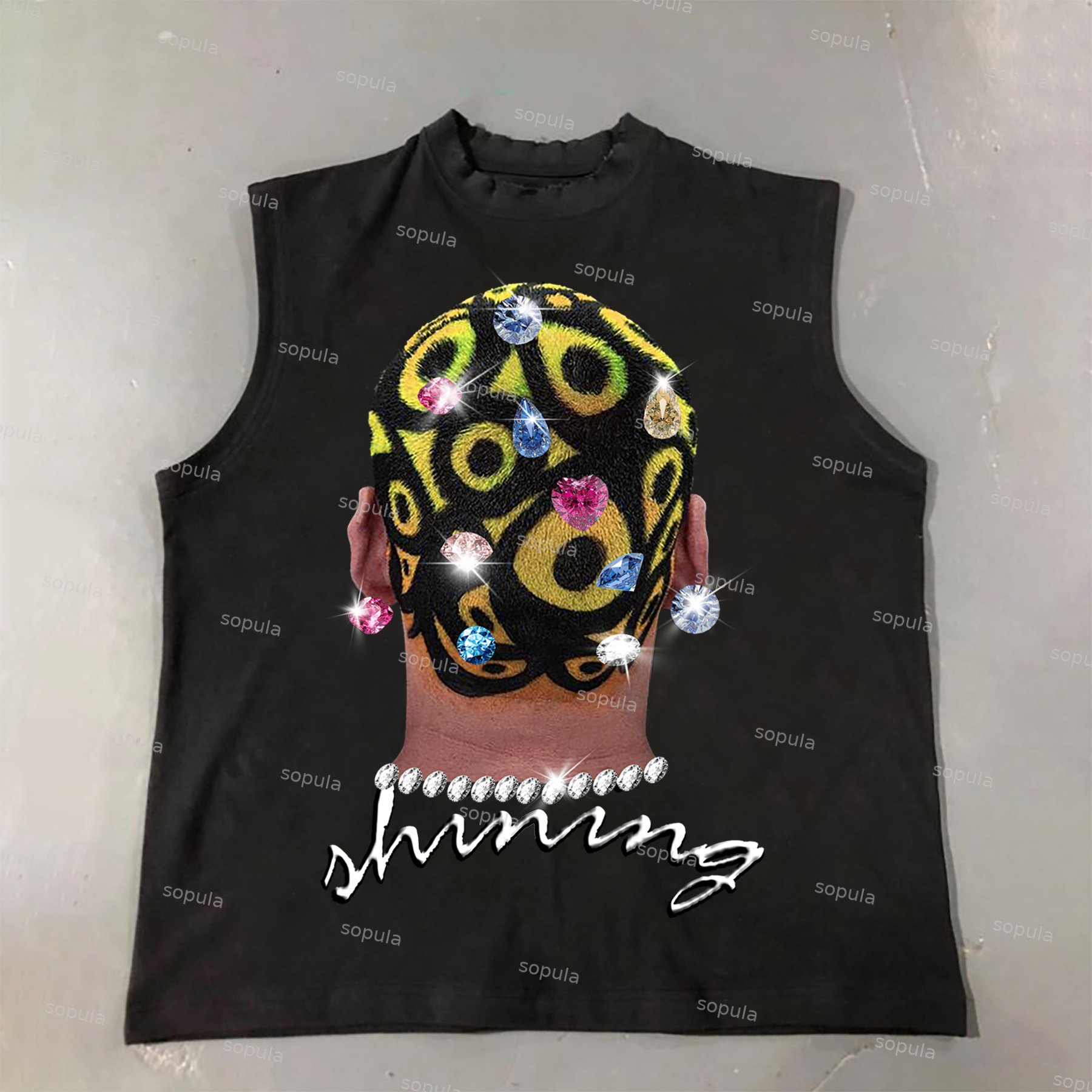 Sopula Men's Bounce Back Colored Hair Diamond Print Cotton Tank Top - SOPULA