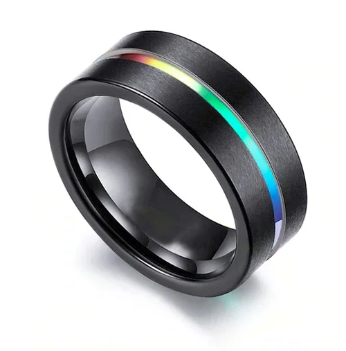6MM 8MM Women Or Men Tungsten Carbide Wedding Rings Grooved Rainbow Anodized Black