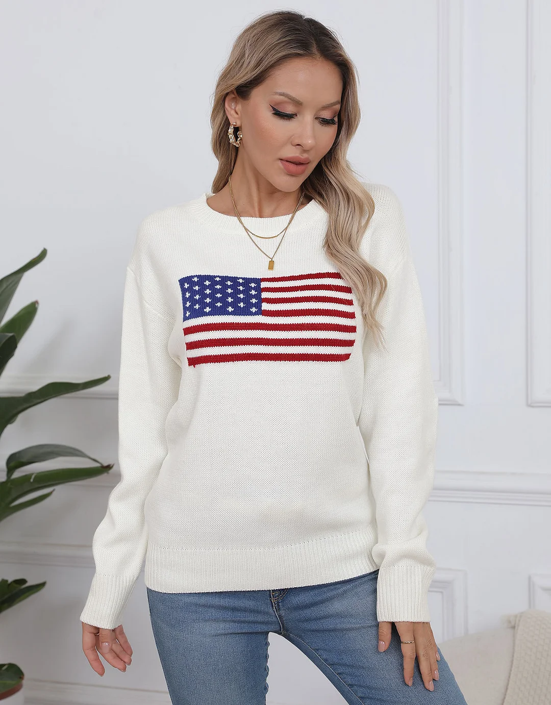 Athvotar Athvotar 2025 New Hot-Selling Flag Easter Independence Day Fashion Sweater Woman