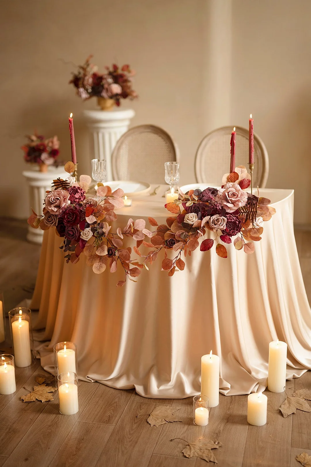 Head Table Floral Swags in Burgundy & Dusty Rose