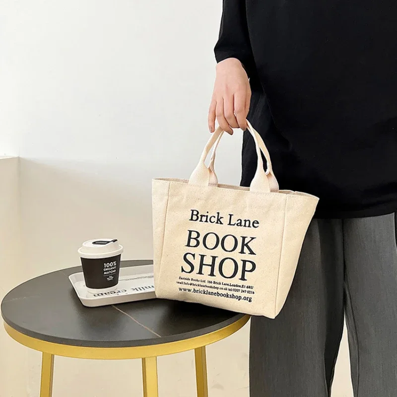 Winpolly  New Small /Larger Canvas Lunch Box Lady Food Storage Bags Lunch Bag Handbag Pouch Picnic Tote Small Handbag Dinner Container Storage Bag