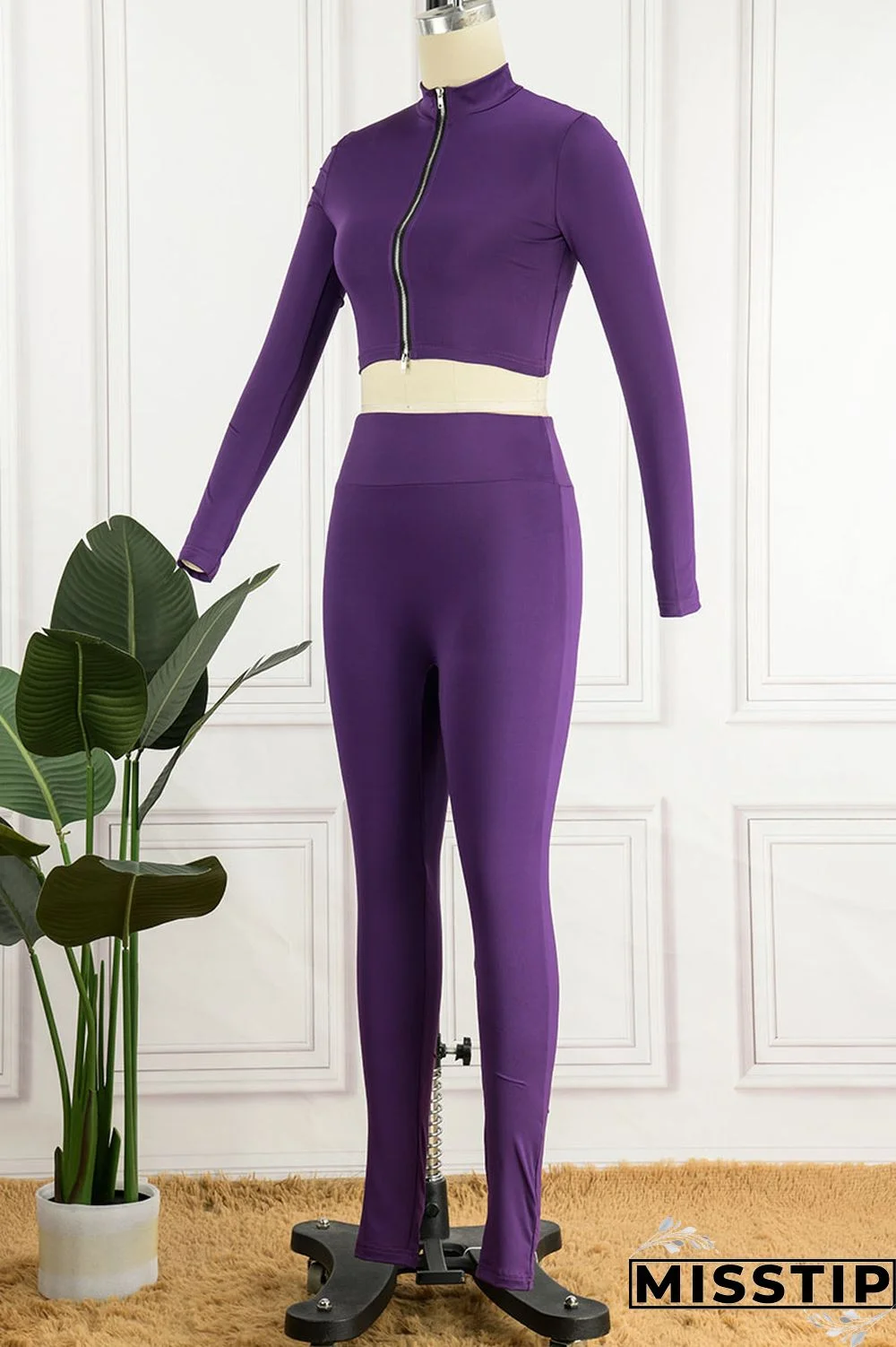 Green Casual Solid Patchwork Zipper Zipper Collar Long Sleeve Two Pieces