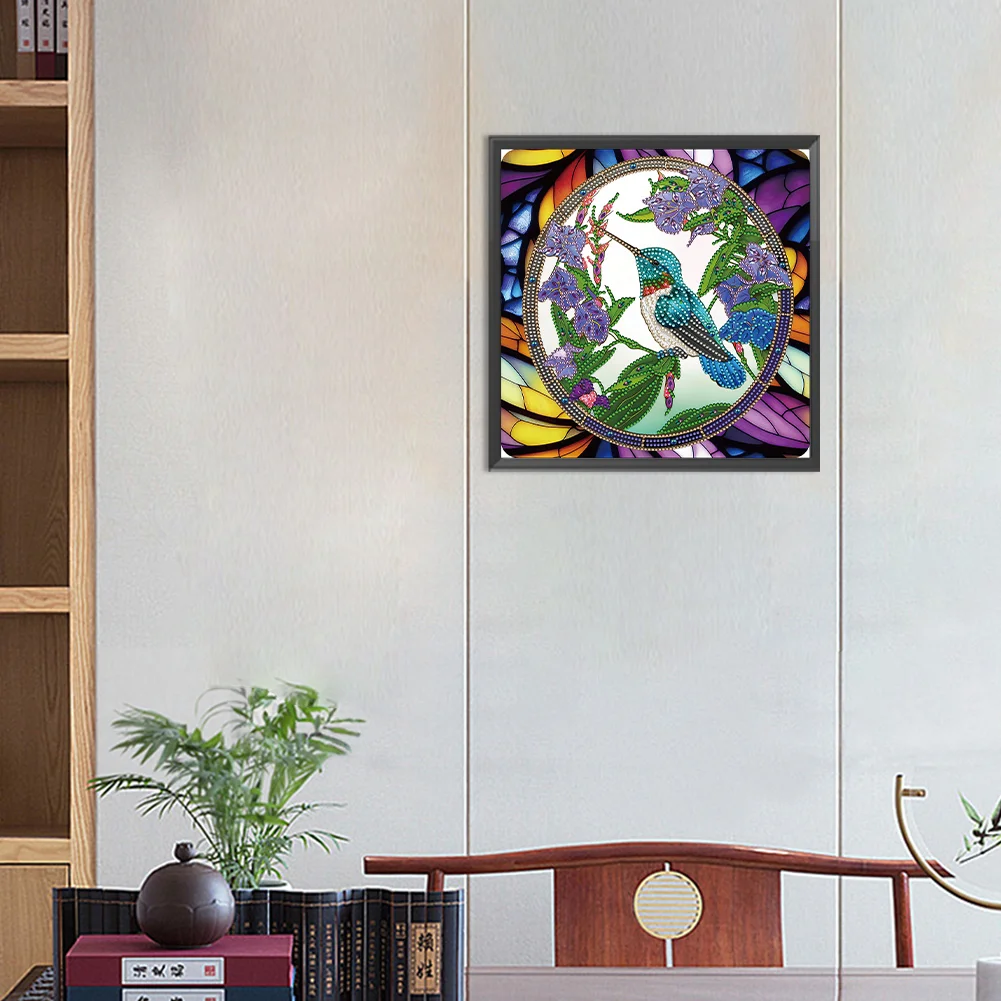 Diamond Painting - Partial Special Shaped Drill - Stained Glass Hummingbird(30*30cm)