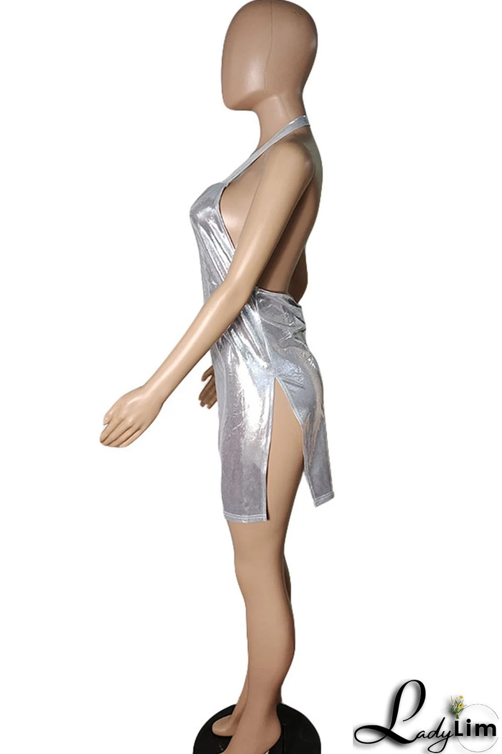 Black Sexy Solid Split Joint Backless Slit V Neck Straight Dresses