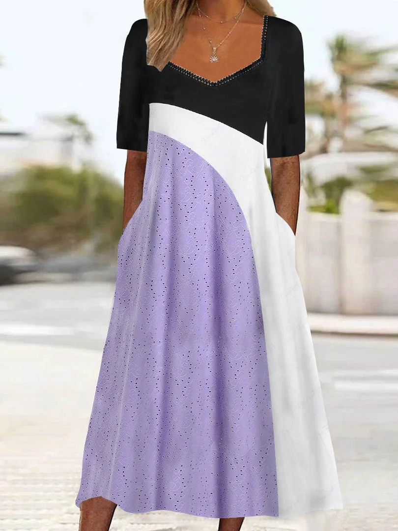 Women's Half Sleeve V-neck Graphic Midi Dress