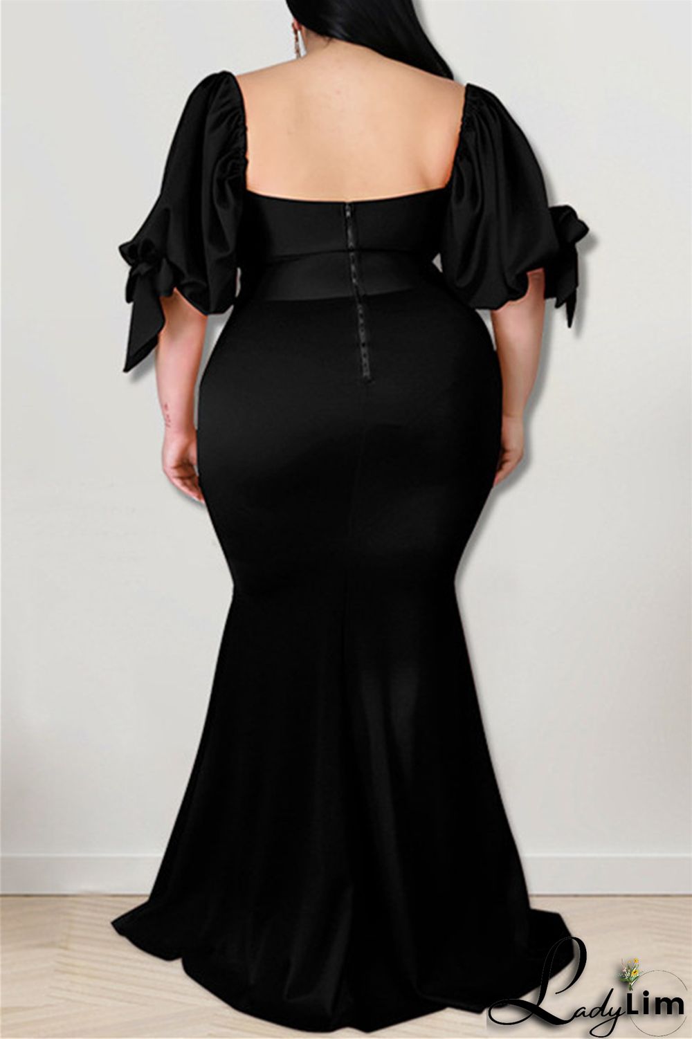 Pink Fashion Sexy Plus Size Solid Backless Slit Square Collar Evening Dress