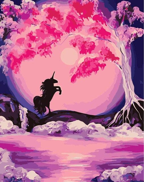 

Tree And Unicorn on Pink Night – Paint By Numbers - 40*50CM, 501 Original