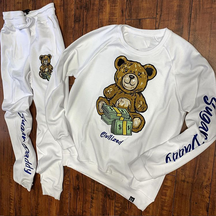 Bear and money cartoon print sports style suit