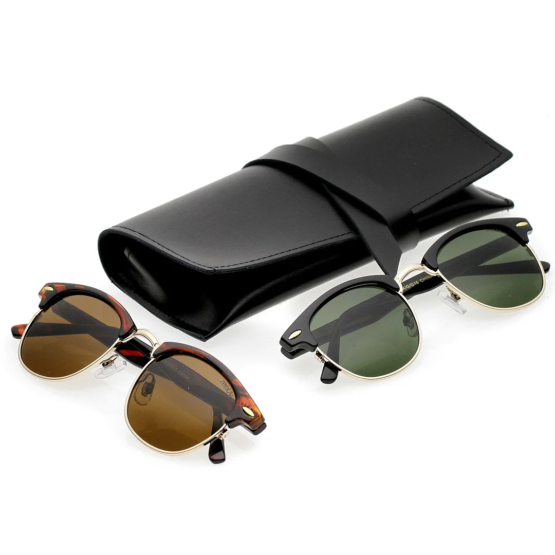 Classic Horn Rimmed Neutral Colored Lens Semi-Rimless glasses 49mm