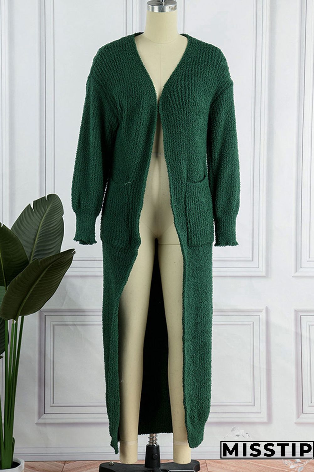 Green Casual Solid Patchwork Cardigan Collar Outerwear