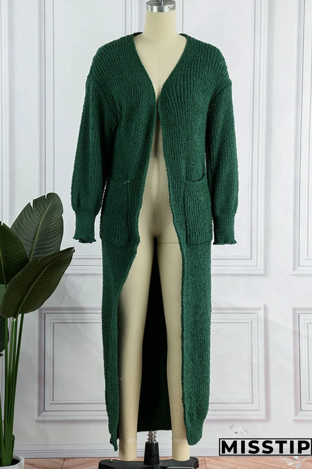 Green Casual Solid Patchwork Cardigan Collar Outerwear