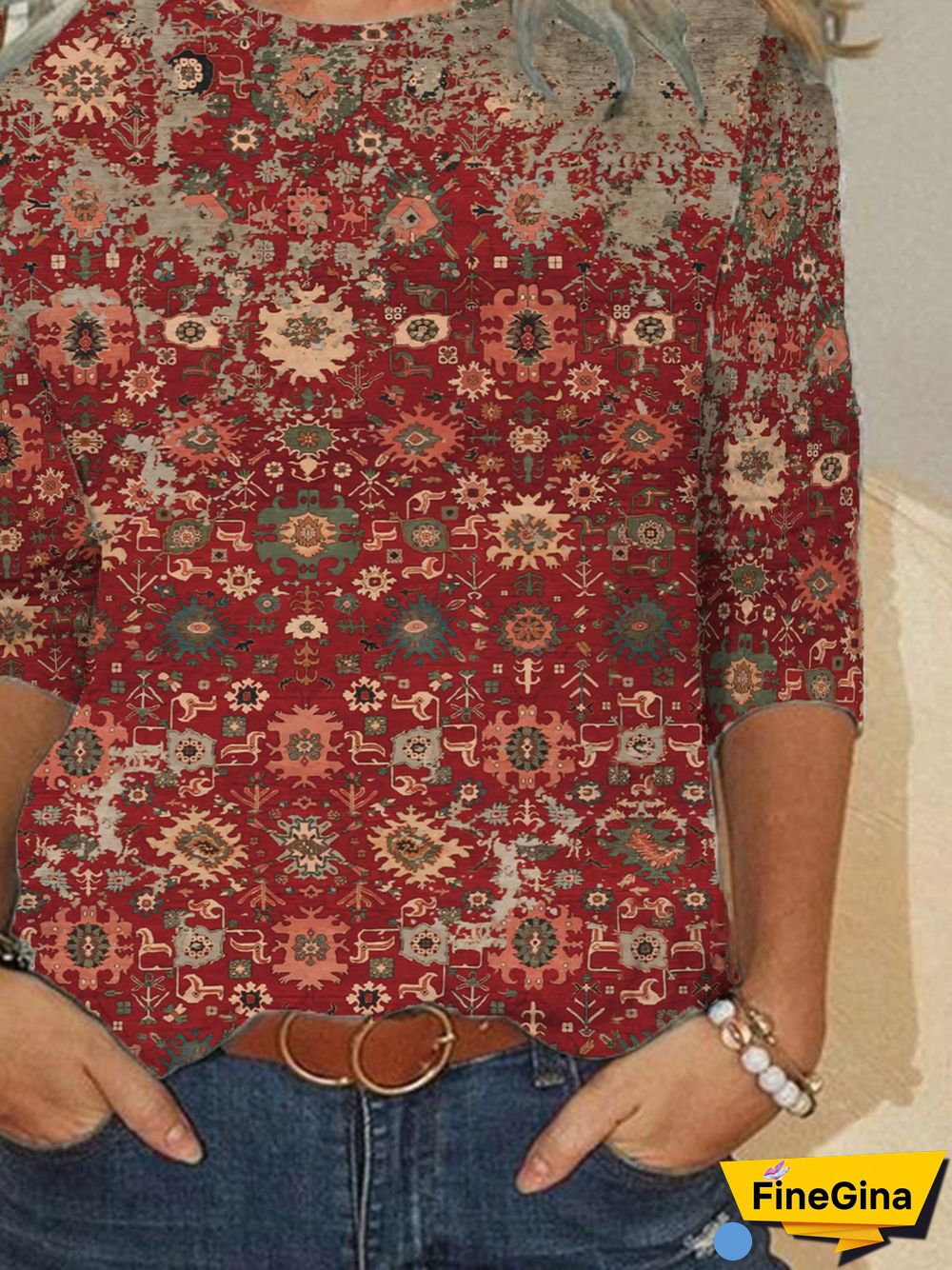 Casual Abstract Autumn Micro-Elasticity Loose Long sleeve Regular H-Line Regular Size T-shirt for Women