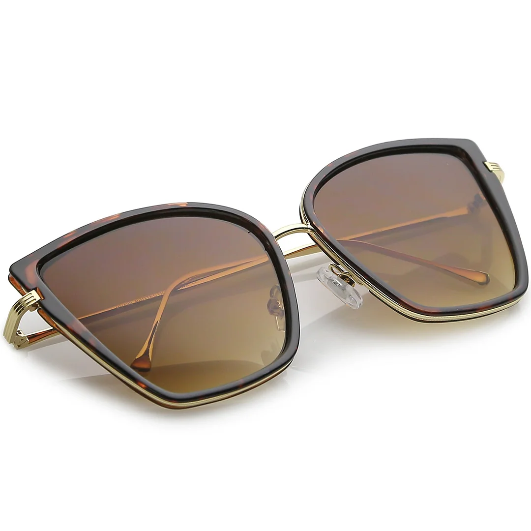 Women's Oversize Cat Eye glasses With Slim Arms Metal Trim Tinted Lens 56mm