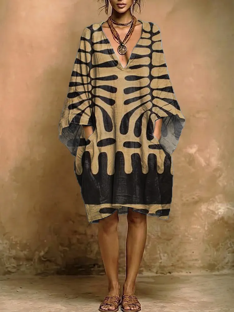 Women's Geometric Patterns Print Retro Pocket Dress