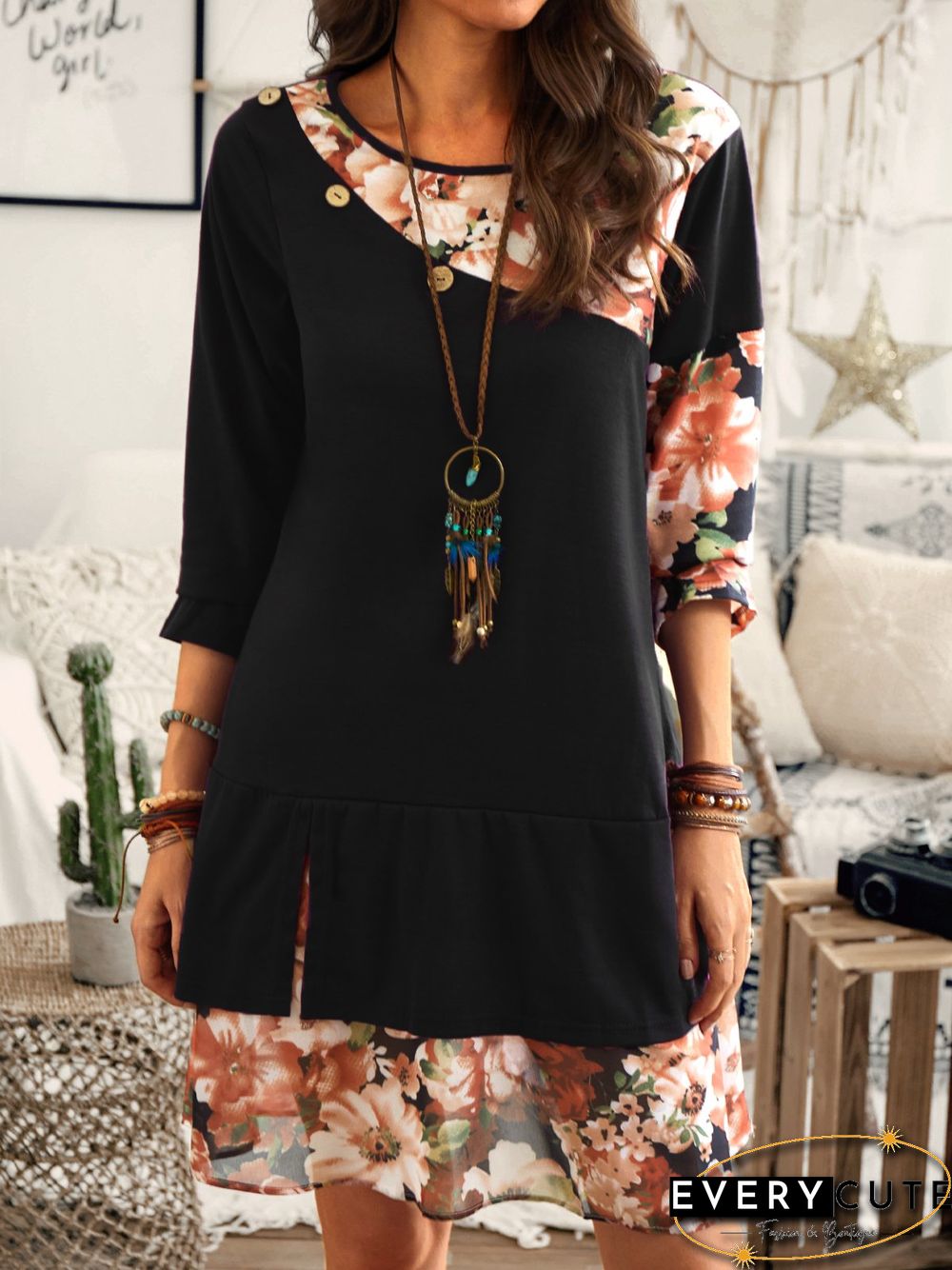 Long Sleeve Round Neck Simple Knitting Dress