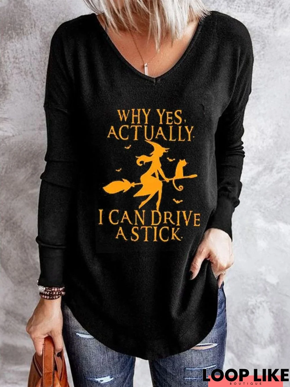 Halloween-Casual Letter Long Sleeve Tunic T-Shirt