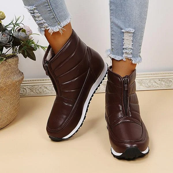 New In Warm Pu Front Zipper Snow Boots