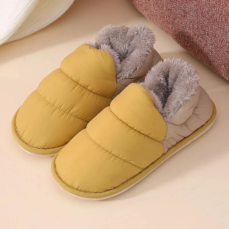 Zhungei 2024 Winter Warm Home Slippers Women Plush Waterproof Cotton Foot Slipper Female Indoor Outdoor Flat Couple Shoes Woman