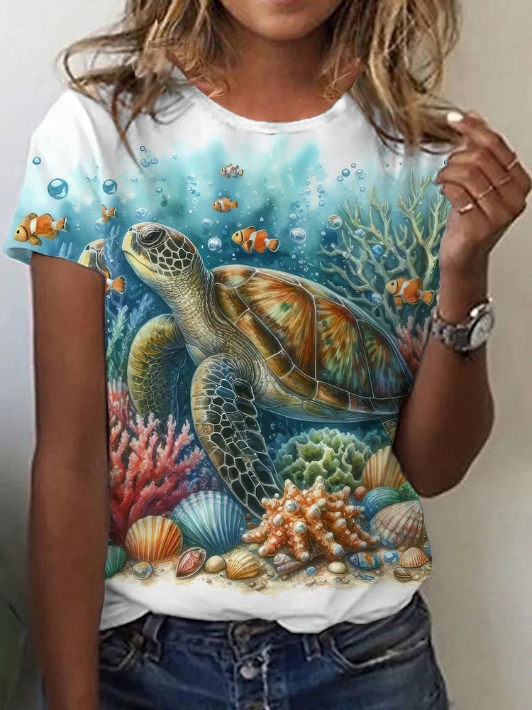 🔥Buy 3 Get 10% Off🔥Women's Turtle Beach Holiday Print Casual Tee