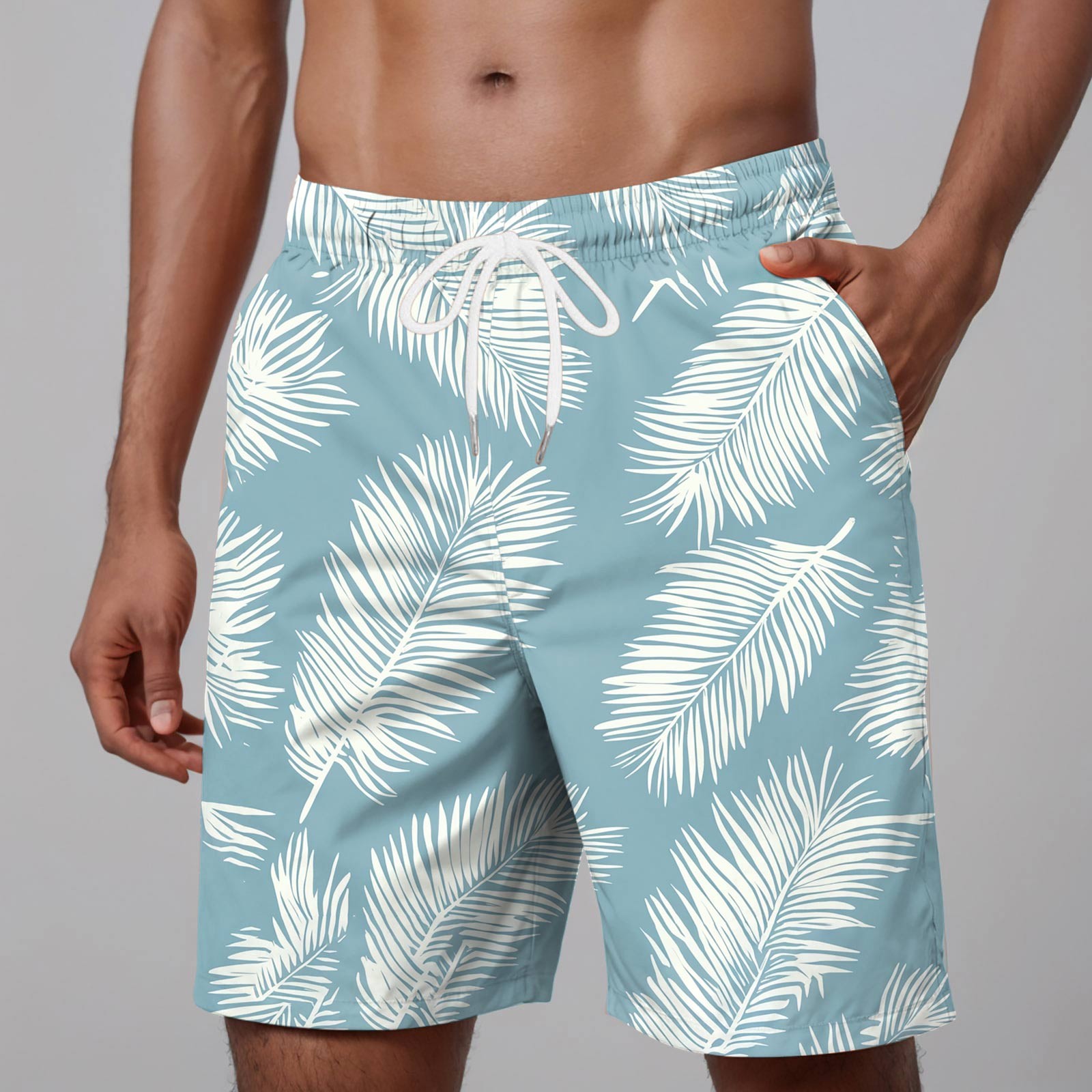 Thingsroom Stylish Beach Print Swimpant Mens' Summer Casual Shorts With Pockets Swimming Trunks Male Swimwear Loose Fit Swimpants Tether