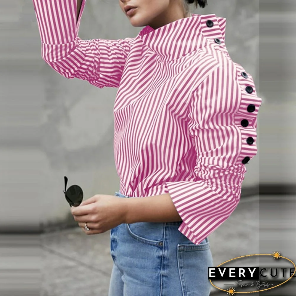 S-5XL Women Long Sleeved Stand Collar Casual Blouse Baggy Tops Blusas Feminina New