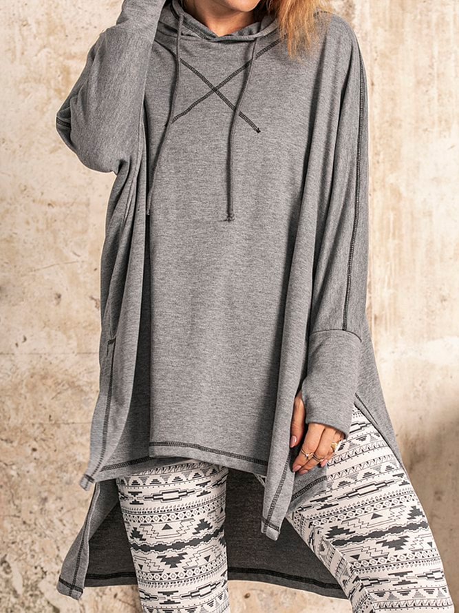 Oversize Long Sleeve Melange Hoodie Cloak Shirts & Tops Zaesvini