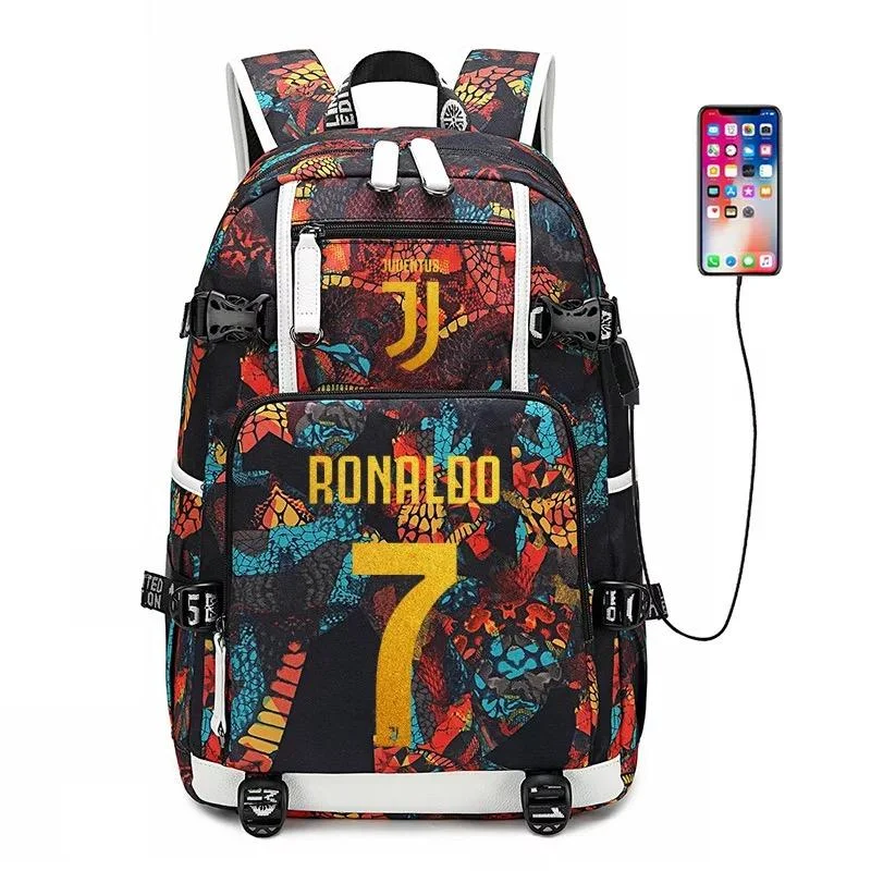 Buzzdaisy Football CR7 Ronaldo#1 USB Charging Backpack School NoteBook Laptop Travel Bags