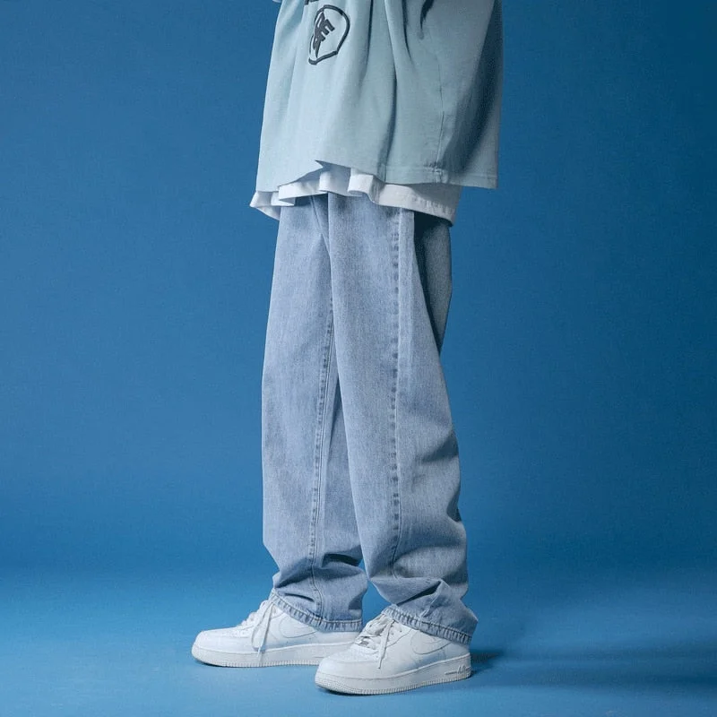 Aonga Straight Jeans Men White Loose Denim Trousers Neutral Jean Streetwear Casual Summer Pure Wide Jeans Man Women Pants Hip Hop Bagy aonga
