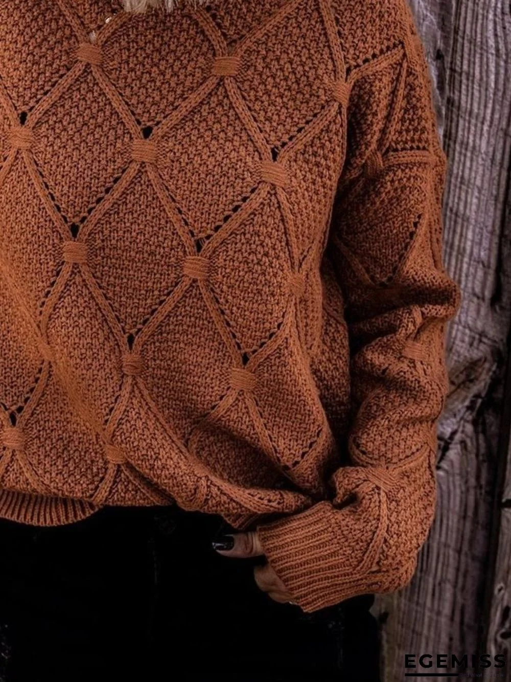 Camel Casual Long Sleeve plus size Sweater | EGEMISS