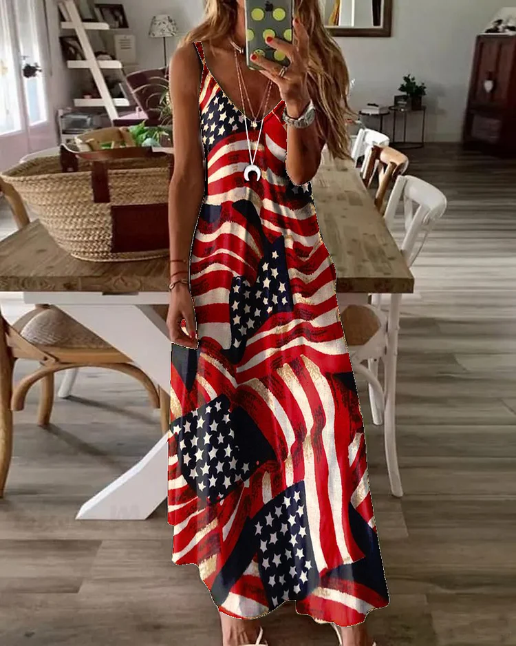 Women's Independence Day Themed Flag Print Dress